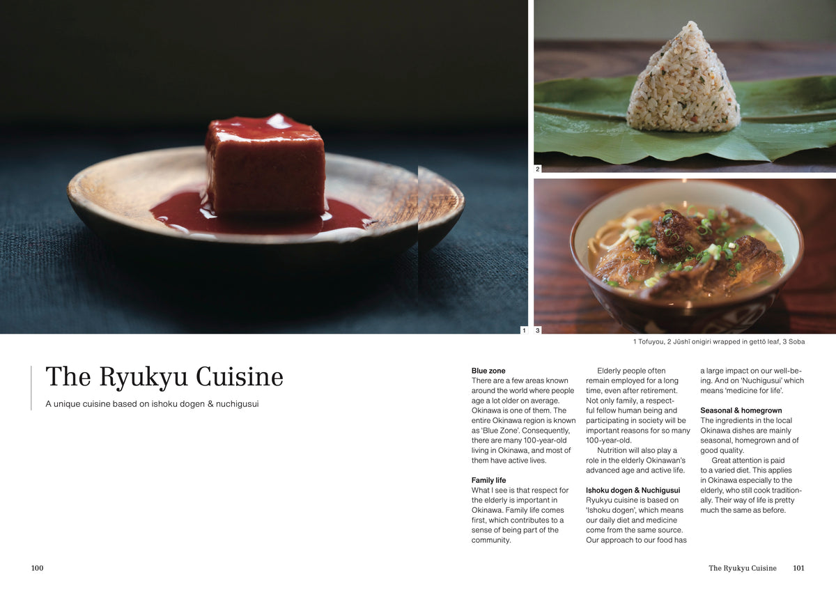 Ryukyu cuisine and local food spread from the Ishigaki guidebook